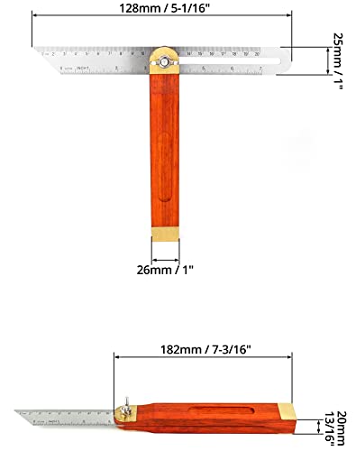 QWORK 9-Inch Stainless Steel T-Bevel Gauge Angle Finder, Metric and Inch Measurements, Sliding Angle Ruler Woodworking T Bevel Angle Finder with QWORK