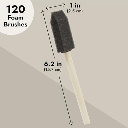 120 Pack Foam Paint Brushes - Bulk 1 Inch Sponge Paint Brush for Acrylic, Watercolor, Staining, Varnishing, Mod Podge - WoodArtSupply