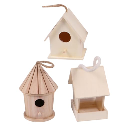 SEWOART 3 Pcs Bird Houses for Outside Kit Kids Kits Bird Boxes Garden Outdoor Birds Accessories Mini Birdhouse Birds Hut Bed Unpainted Birdhouse DIY - WoodArtSupply