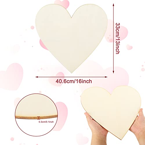 Whaline 10Pcs 16 Inch Valentines Wooden Heart Cutouts Large Unfinished Heart Wood Sign Craft Ornament Blank Wood Slices for Valentine's Day Wedding Whaline