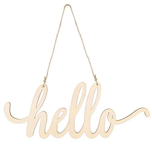 Vosarea Hello Wooden Letter,Hello Wood Hanging Sign,DIY Block Word Sign Wall Christmas Wreath Decor Wooden Door Art (13.7x5.3in) VOSAREA