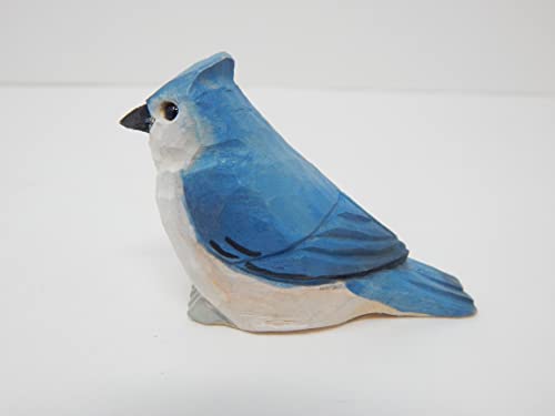 Selsela Tufted Titmouse Bird Wood Figurine Statue Blue Jay Sculpture Ornament Decor Miniature Art Carve Small Animal Selsela