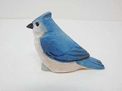 Selsela Tufted Titmouse Bird Wood Figurine Statue Blue Jay Sculpture Ornament Decor Miniature Art Carve Small Animal - WoodArtSupply