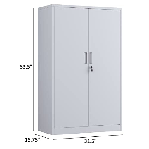 iJINGUR Metal Storage Cabinet with Locking Doors and 3 Adjustable Shelves, 53.5-Inch Tall Lockable Steel Storage Cabinets for Home Office Garage - WoodArtSupply