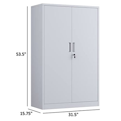 iJINGUR Metal Storage Cabinet with Locking Doors and 3 Adjustable Shelves, 53.5-Inch Tall Lockable Steel Storage Cabinets for Home Office Garage - WoodArtSupply