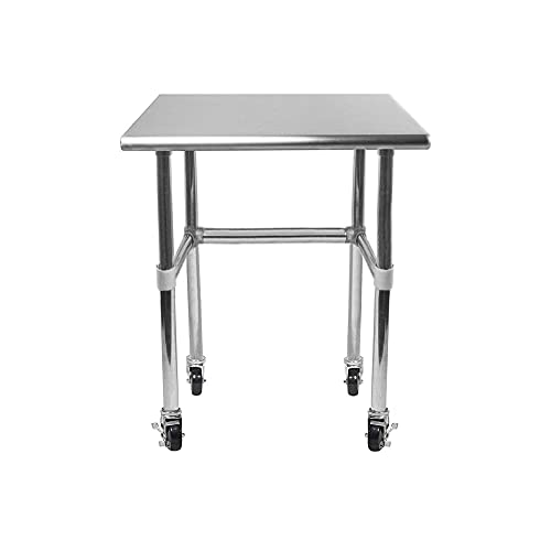 AmGood Stainless Steel Work Table Open Base & Wheels | Work Station | Metal Work Bench (Stainless Steel Work Table Open Base + Casters, 18" Long x AmGood