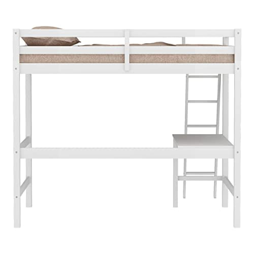 Hillsdale Caspian White Twin Loft Bed with Built-In Desk for Kids Hillsdale