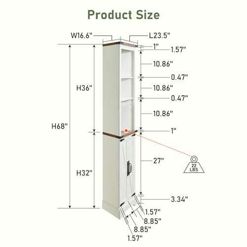 OKD Tall Corner Cabinet, Farmhouse Storage Cabinet with Barn Door Design & Adjustable Shelves, Home Space Saver for Bathroom, Living Room, Rustic Oak