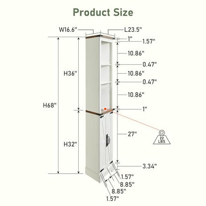 OKD Tall Corner Cabinet, Farmhouse Storage Cabinet with Barn Door Design & Adjustable Shelves, Home Space Saver for Bathroom, Living Room, Rustic Oak