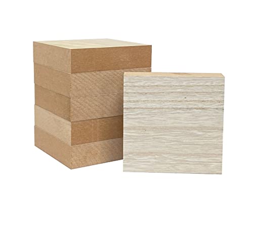 6 Pack Thick Wooden Blocks Unfinished MDF Wood Squares for Crafts Memorial Sign(4x4x1 in) - WoodArtSupply