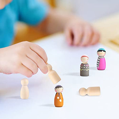 Toddmomy 40pcs Unfinished Wooden Peg Dolls, Wooden Peg People Doll Bodies Natural Decorative Peg Doll People Figures for Painting, Craft Art