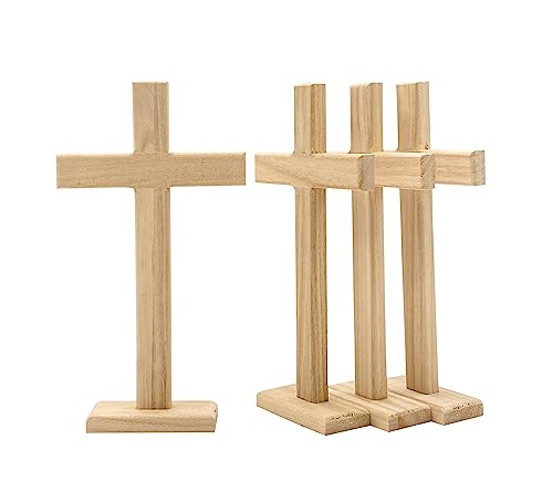 12 Inch 4 Pack Wood Cross Unfinished Wooden Crosses Unpainted Tabletop Cross for Crafts - WoodArtSupply