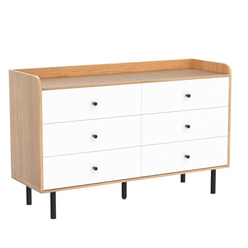 MAISONPEX Dresser for Bedroom with 6 Drawers and Metal Handle,Sturdy Frame Modern Bedroom Furniture, Chest of Drawers, White Dressers with Drawers MAISONPEX