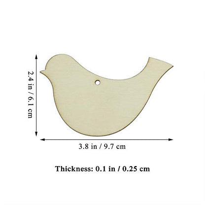 Bird Shaped Wood DIY Craft Cutout Hanging Ornaments with Hole Hemp Ropes Gift Tag for Wedding Birthday Christmas Decoration (3.8x2.4 in, 20 Pcs)