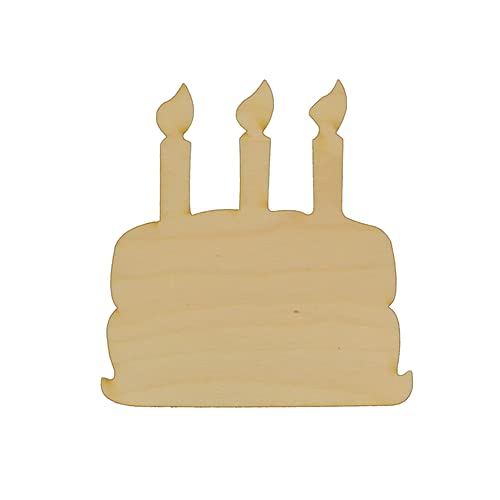 Package of 10, Small 4.3" x 4.5" x 1/4" Baltic Birch Plywood Birthday Cake Wood Cutout for Art and Craft Project, Made in USA - WoodArtSupply