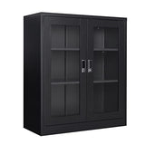 AFAIF Metal Storage Cabinet, Glass Cabinet Sideboard, Bookcase with Glass Doors, Curio Cabinet with 2 Adjustable Shelves, Lockable Metal Display AFAIF