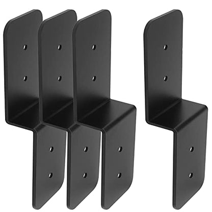 4 PCS Heavy Duty Steel Black Z Brackets 6" Post to Beam Support, Double Angle Channel Profile Corner Brace for Wood Shelves Fixing Lumber Connector - WoodArtSupply