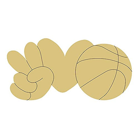 Peace Love Basketball Design by Lines Cutout Unfinished Wood Sports Décor Coloring Book America Door Hanger Everyday MDF Shape Canvas Style 1 Art 1 Diverse Woodworking