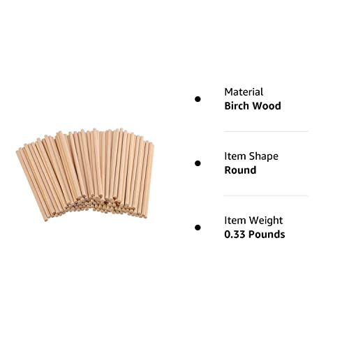 BFDYY Unfinished Natural Wood Craft Dowel Rods 100 Pack(Wood Color-6 x 1/4 Inch) EBOOT