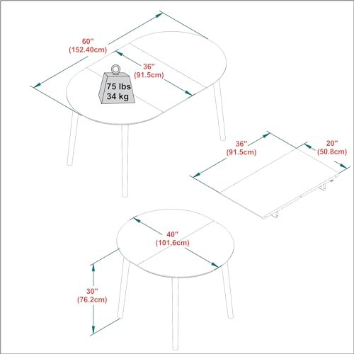 Walker Edison Mid Century Solid Wood Oval Extension Dining Table with Hairpin Legs and Removable Leaf, 60 Inch, Walnut - WoodArtSupply