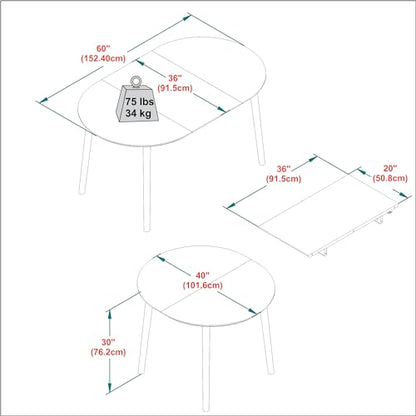 Walker Edison Mid Century Solid Wood Oval Extension Dining Table with Hairpin Legs and Removable Leaf, 60 Inch, Walnut - WoodArtSupply