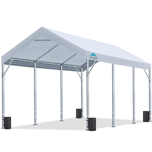 ADVANCE OUTDOOR 12x20 ft Heavy Duty Carport Car Canopy Garage Boat Shelter Party Tent, Adjustable Peak Height from 9.5ft to 11ft, White