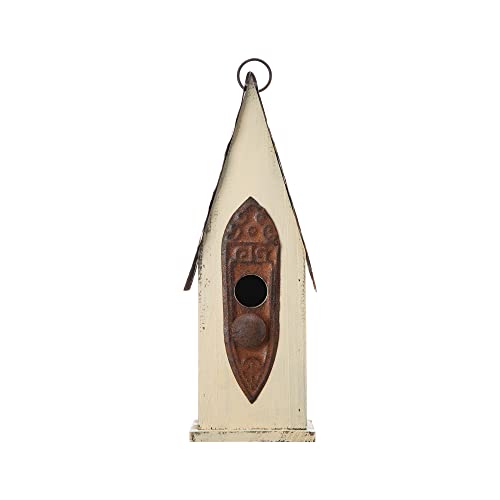 Glitzhome GH90103 Hanging Distressed Wooden Bird House Garden Decorative 13.25 Inch Tall, White - WoodArtSupply