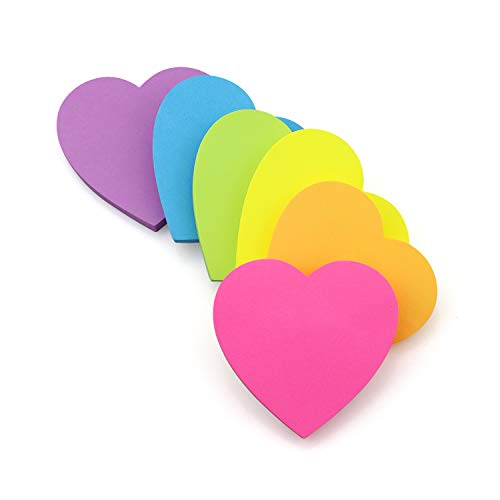 Heart Shape Sticky Notes 6 Color Bright Colorful Sticky Pad 75 Sheets/Pad Self-Sticky Note Pads SIMONA