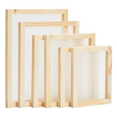 Bright Creations 6-Piece Set Wood Silk Screen Frame for Beginners and Kids Starter Kit, 110 White Mesh, 6x8, 8x10, 10x12, 10x14 Frames (4 Sizes) - WoodArtSupply