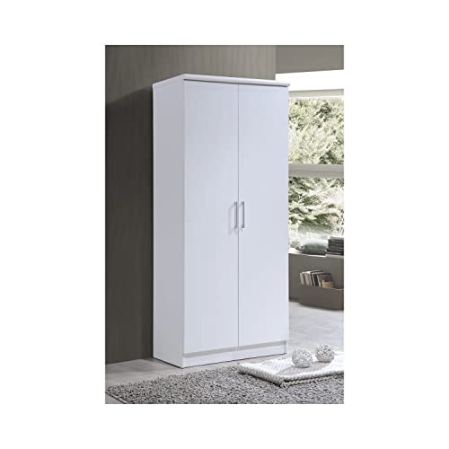 HODEDAH IMPORT Hodedah 2-Door Armoire with 4-Shelves Wardrobe, 17"D x 31.5"W x 73"H, White Hodedah