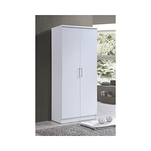 HODEDAH IMPORT Hodedah 2-Door Armoire with 4-Shelves Wardrobe, 17"D x 31.5"W x 73"H, White