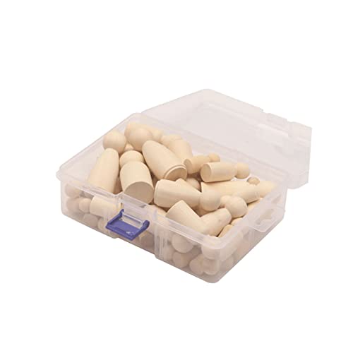 TEHAUX 50pcs Box Unfinished Wood Shape Unfinished Wooden Doll Kids DIY Gift Burlywood peg Doll Wood Figure Unfinished Dolls Kids Supplies Small Nail TEHAUX