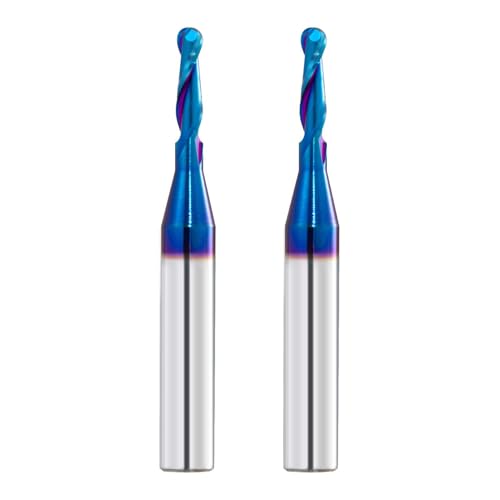 2 PCS CNC Router Bits 1/4inch Shank 1/8inch Cutting Dia Carbide Ball Nose End Mill with Nano Blue Coating for Side Milling End Milling, Finish - WoodArtSupply