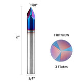 EANOSIC 60 Degree V Groove Router Bit 1/4 Inch Shank, 3-Flute Nano Blue Coated Solid Carbide V Router Bit for CNC Engraving and Chamfering EANOSIC