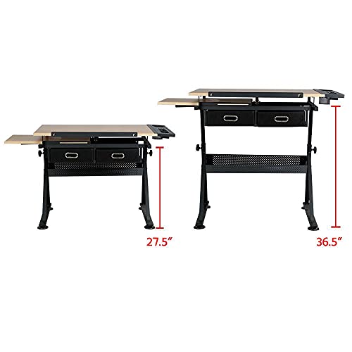 Topeakmart Height Adjustable Drafting Table Drawing Desk Tiltable Tabletop Art Craft Work Station with Stool for Artists Painters Students Adults Topeakmart