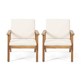 Christopher Knight Home Carlos Outdoor Acacia Wood Club Chairs with Cushions (Set of 2), Brown Patina Finish, Cream Christopher Knight Home