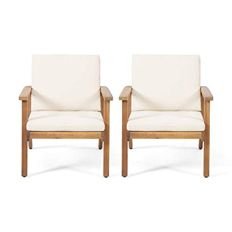 Christopher Knight Home Carlos Outdoor Acacia Wood Club Chairs with Cushions (Set of 2), Brown Patina Finish, Cream Christopher Knight Home