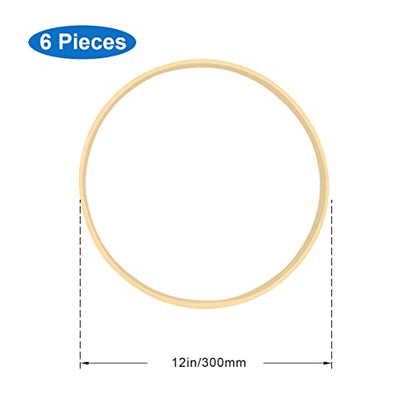 Worown 6 Pack 12 Inch Wooden Bamboo Floral Hoops Wreath Rings for DIY Wedding Wreath Decor, Dream Catcher and Macrame Wall Hanging Crafts