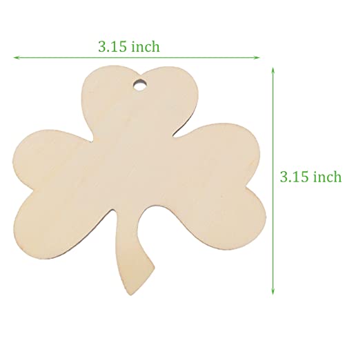 30 Pieces Unfinished Wooden Shamrock Ornaments DIY Wood Shamrock Clover Cutouts St. Patrick's Day Hanging Embellishments with Ropes for St. Patrick's