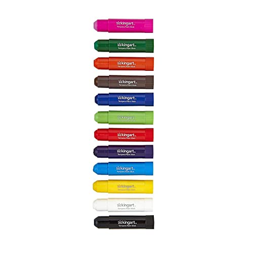 KINGART 575-12 TEMPERA PAINT Sticks, Set of 12 Rich Colors, Solid Tempera Paint for Kids, Super Quick Drying, Non-Toxic, Work Great on Paper, Canvas, KINGART