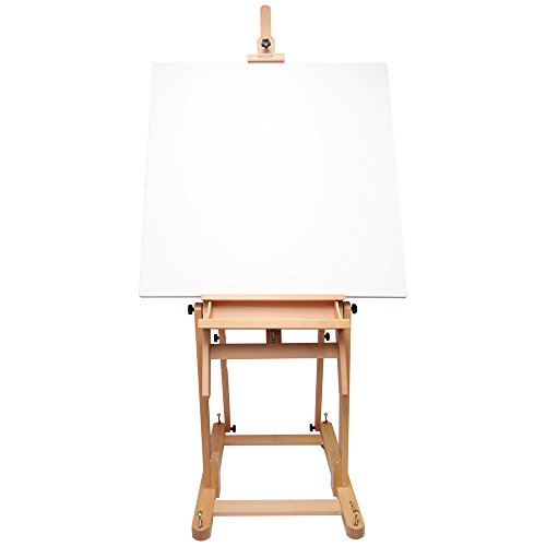 Mont Marte Tilting Studio Wooden Floor Easel. Height Adjustable Extra Large H-Frame Featuring a Large Tilt Range. Castor Wheels Allow Easy Movement - WoodArtSupply