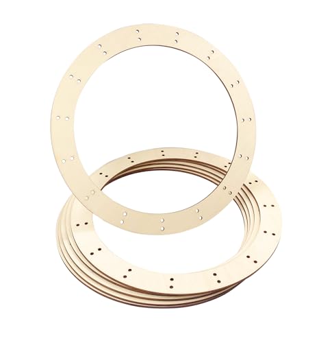 14 Inch 6 Pack Unfinished Wooden Wreath Rings Crafts Hanging Floral Hoop Garland Wood Wreath Frames for Home Decor (0.15 inch Thick,with 30 Holes) - WoodArtSupply