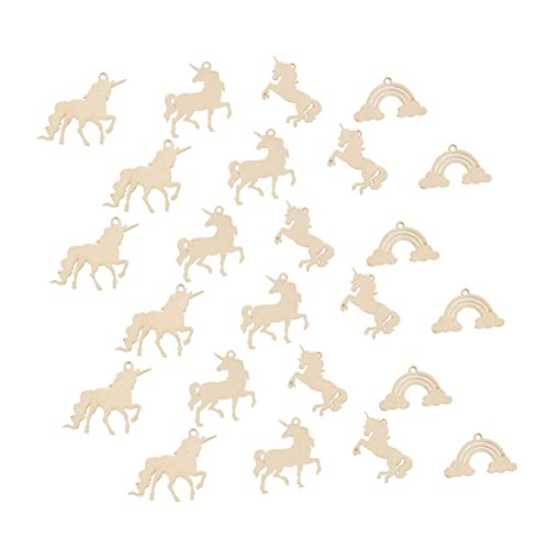 Parliky 1 Set Unicorn Chips Unfinished Wood Slices Rustic Wooden Embellishments Wooden Rainbow to Wood Shapes Craft Wood Trim Unicorn Wood Cutout for Parliky