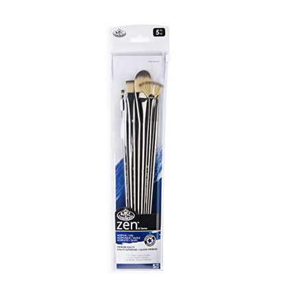 Royal & Langnickel Zen 5 Piece Long Handle Acrylic & Oil Filbert Variety Paint Brush Set - WoodArtSupply