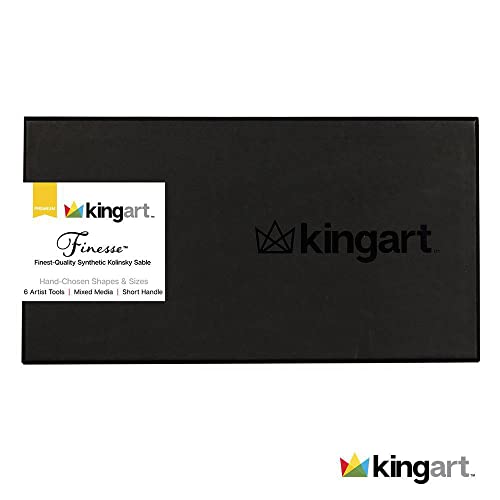 KINGART 1010B Premium 6 Pc. Finesse Series Watercolor Artist Brush Set, Synthetic Kolinsky Sable Blend, Curated Brush Shapes and Sizes, Short Handle, KINGART