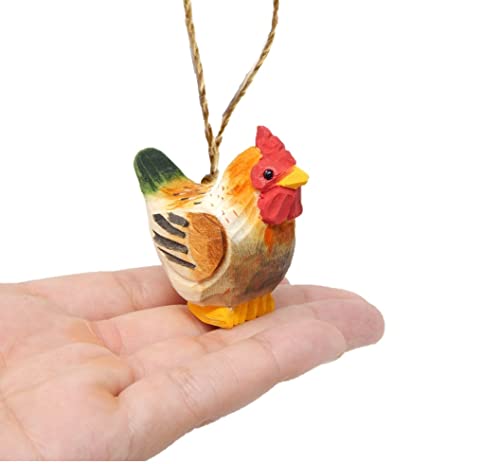 Brown Chicken Hen Hanging Ornament Wood Figure Handmade Carved Decoration - WoodArtSupply