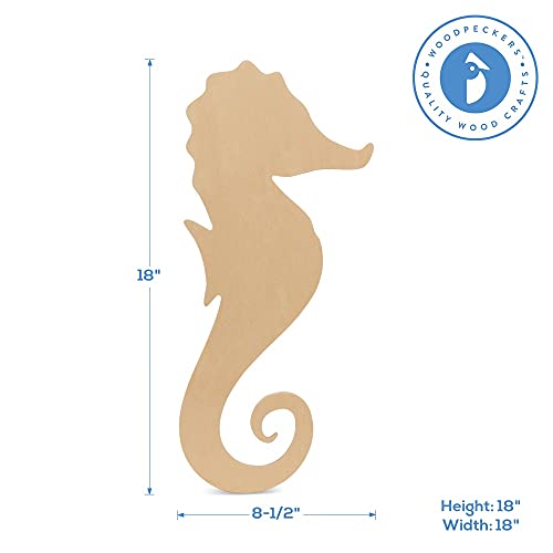 Unfinished Wooden Seahorse Cutout, 16", Pack of 1 Wooden Shapes for Crafts and Summer & Nautical Decor and Crafting, by Woodpeckers Woodpeckers