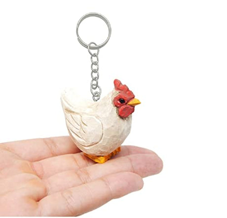 Selsela Hen Chicken Keychain Ring Clip Charm Farm Bird Miniature Wood Mini Figurine Small Animal Selsela