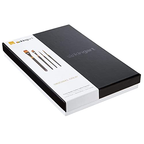 KINGART Original Gold Series Premium Golden Taklon Multimedia Artist Brushes, Painting Tools for Oil, Acrylic, Watercolor and Gouache, Gift Box, Set KINGART
