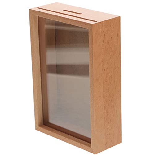 Zerodeko Unfinished Piggy Bank Money Box Wooden Tips Box Clear Piggy Banks Shadow Box Display Case Money Bank Wood Frame Coin Box Cash Storage Zerodeko